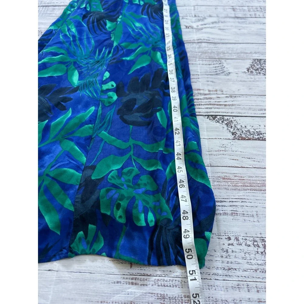 VTG Dress Barn Maxi Dress Women Size 8 Blue Green Tropical Leaf Cross Back Rayon - Picture 4 of 6